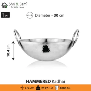 Sri and Sam STAINLESS STEEL HEAVY WEIGHT HAMMERED KADHAI, Heavy Gague Steel Ideal for Everyday Cooking & Deep Frying