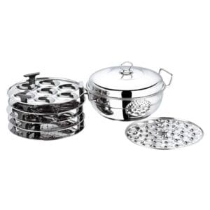 Vinod Stainless Steel Deluxe Multi Kadai – 26 cm, 2 Idli, 2 Dhokla, 1 Patra & 1 Mini Idli Plate Included,  Steamer for Dhokla, Momos & More, Induction Compatible