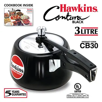Hawkins Contura Black Pressure Cooker, Hard Anodised Body, 5 year warranty*