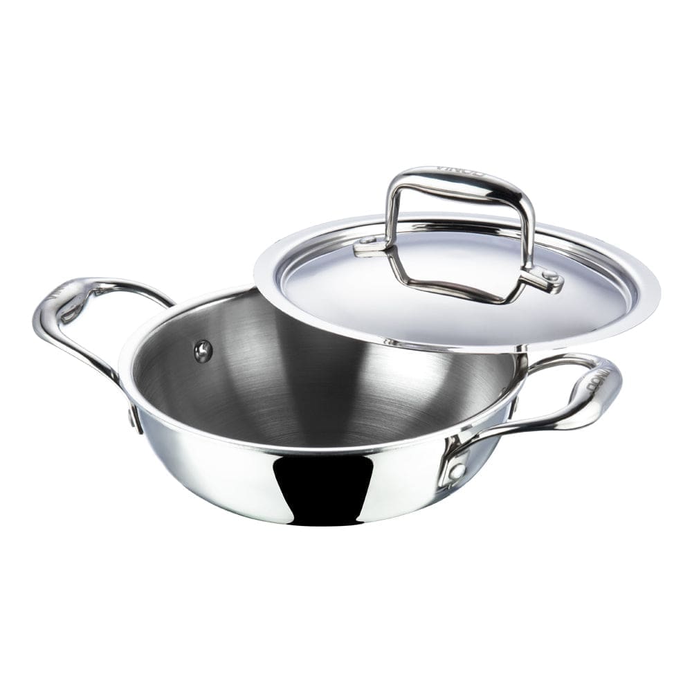 Vinod Platinum Triply Stainless Steel Extra Deep Kadai with Lid | Premium Cookware for Efficient and Healthy Cooking