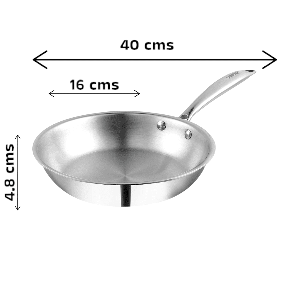Vinod Platinum Triply Stainless Steel Frypan with Riveted Handle | Induction & Gas Compatible