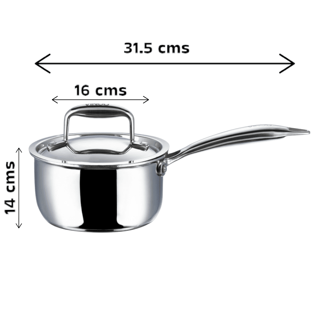 Vinod Platinum Triply Stainless Steel Saucepan with Lid | Induction & Gas Compatible