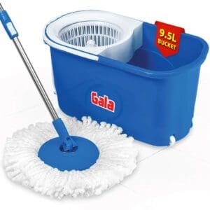 Gala Plastic Quick Spin Mop, Easy Wheels & Big Bucket With 2 Microfiber Refills