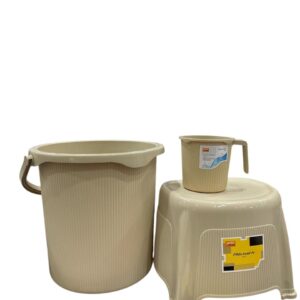 Jaypee Ribbed Series Bathroom Set, Bucket (25 Ltr.) + Mug + Stool