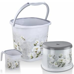 Nayasa Floral 3 pcs Bathroom Set (25 litres bucket + 1500 ml mug + 1 Stool)