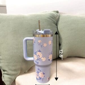 Stainless Steel Insulated Cup with Handle, Floral Prints, 1200 ml