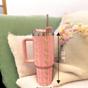 Stainless Steel Insulated Cup with Handle, Floral Prints, 1200 ml