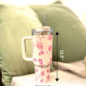 Stainless Steel Insulated Cup with Handle, Floral Prints, 1200 ml
