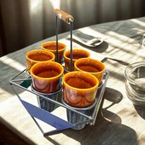 Traditional Ceramic Chai Kulhad Set with Handle Carrier – 6 Tumblers