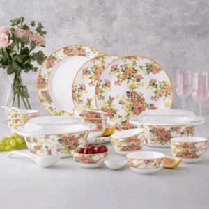 Borosil Premia Series 37 pcs Dinner Set, Made of Opalware, Excellent for Daily Utility