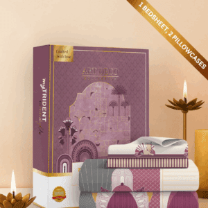 Trident Carnival Gold Bedsheet (Art Deco Collection), 100% Cotton King Size (108"x108") Bedsheet for Everyday Use and Gifting