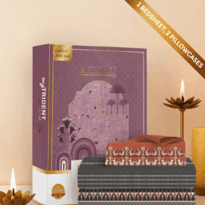 Trident Carnival Gold Bedsheet (Art Deco Collection), 100% Cotton King Size (108"x108") Bedsheet for Everyday Use and Gifting