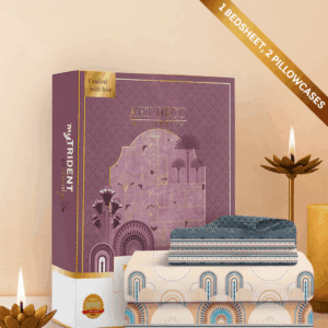 Trident Carnival Gold Bedsheet (Art Deco Collection), 100% Cotton King Size (108"x108") Bedsheet for Everyday Use and Gifting