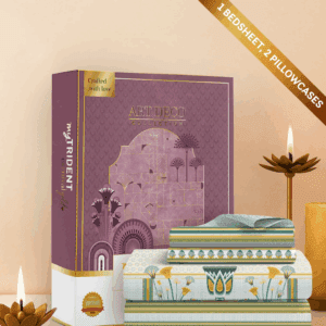 Trident Carnival Gold Bedsheet (Art Deco Collection), 100% Cotton King Size (108"x108") Bedsheet for Everyday Use and Gifting