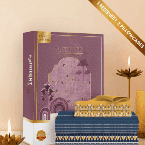 Trident Carnival Gold Bedsheet (Art Deco Collection), 100% Cotton King Size (108"x108") Bedsheet for Everyday Use and Gifting