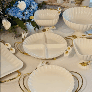 Devnow Ceramic Platter with Gold Accents – Elegant Serveware for Hosting & Gifting