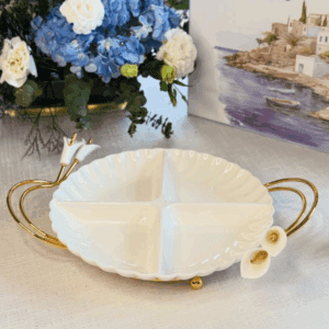 Devnow Ceramic Platter with Gold Accents – Elegant Serveware for Hosting & Gifting