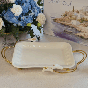 Devnow Ceramic Platter with Gold Accents – Elegant Serveware for Hosting & Gifting