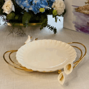 Devnow Ceramic Platter with Gold Accents – Elegant Serveware for Hosting & Gifting