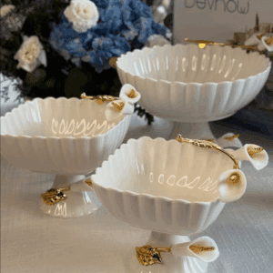 Devnow Ceramic Platter with Gold Accents – Elegant Serveware for Hosting & Gifting