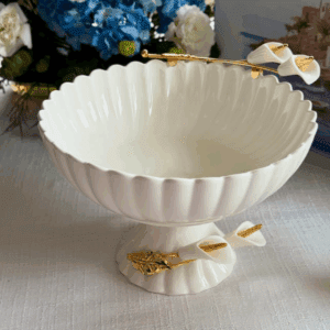 Devnow Ceramic Platter with Gold Accents – Elegant Serveware for Hosting & Gifting