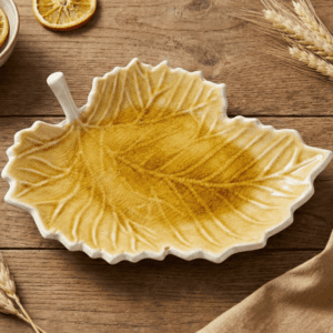 Tatva Mayur Leaf Platter, Ceramic Platter Ideal for Serving Dry Snacks & Salads