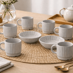 Tatva Jolly Set, Ceramic 6 Pcs Cups with 2 Bowls