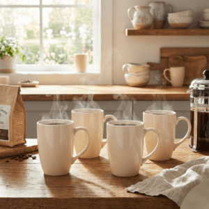 Tatva Porcelain 4 Pcs Mug Set, 300 ml Mugs suitable for Coffee and Teas