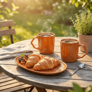Tatva Morning Set, Ceramic Set with 2 Mugs and 1 Serving Platter