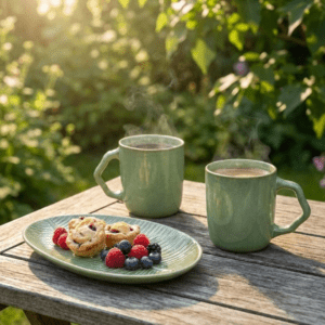 Tatva Morning Set, Ceramic Set with 2 Mugs and 1 Serving Platter