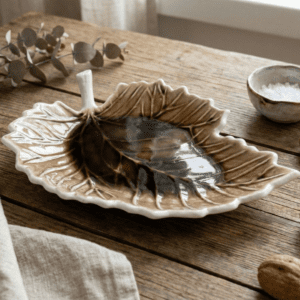 Tatva Mayur Leaf Platter, Ceramic Platter Ideal for Serving Dry Snacks & Salads