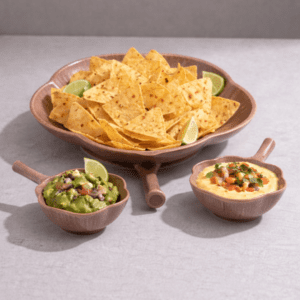 Tatva Lotus Chip and Dip Set, Ceramic Set with 1 Platter and 2 Dip Bowls