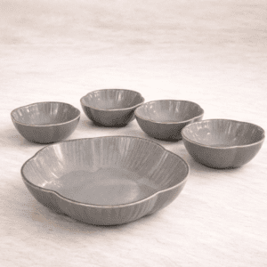 Tatva Lotus Pudding Set, Ceramic Set with 4 Small Bowls and 1 Serving Bowl