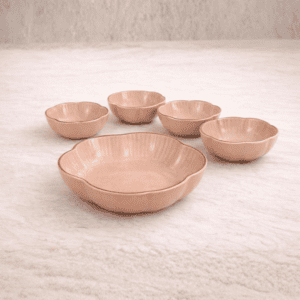 Tatva Lotus Pudding Set, Ceramic Set with 4 Small Bowls and 1 Serving Bowl