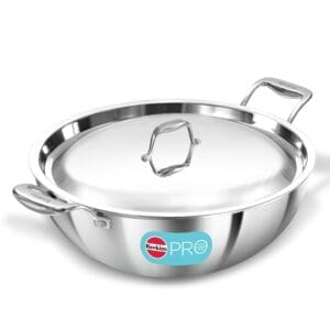 Hawkins Pro Deep-Fry Pan, Triply Stainless Steel Kadhai with Stainless Steel Handles and Stainless Steel Lid