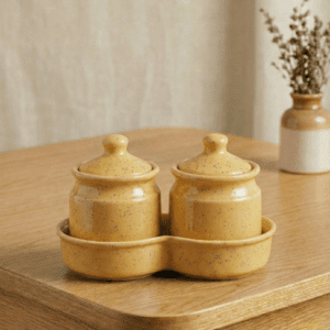 Tatva Ceramic Pickle Set, 2 Pcs Ceramic Jars with Lid