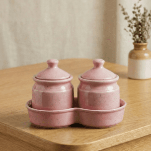 Tatva Ceramic Pickle Set, 2 Pcs Ceramic Jars with Lid