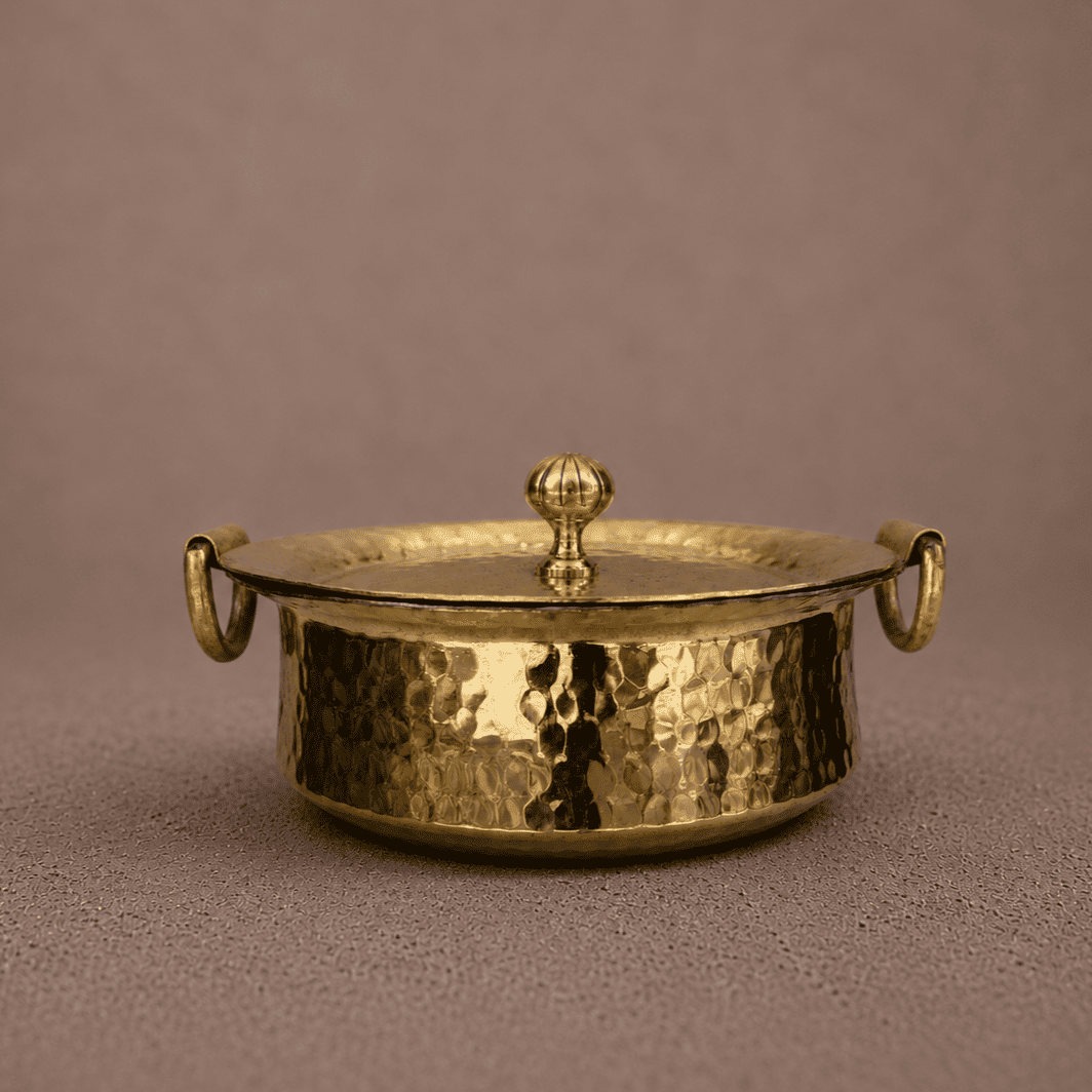 Tamira Pure Brass Sipri, Round Bottom, 2.8L | Malaysian Tin-Lined High-Copper, Hand-Hammered Non-Reactive Cookware