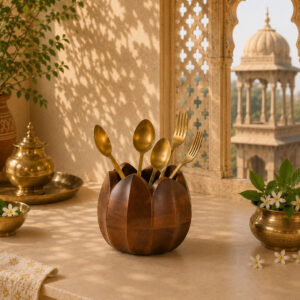 Brick Brown Lotus Cutlery Holder, Mango Wood image 8