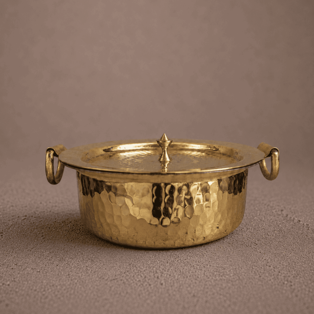 Tamira Pure Brass Flat Bottom Lagan With Lid, 3L