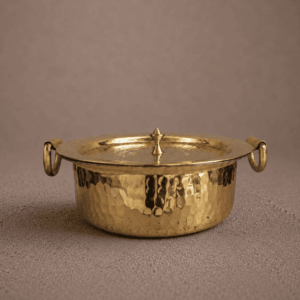 Tamira Pure Brass Flat Bottom Lagan With Lid, 3L