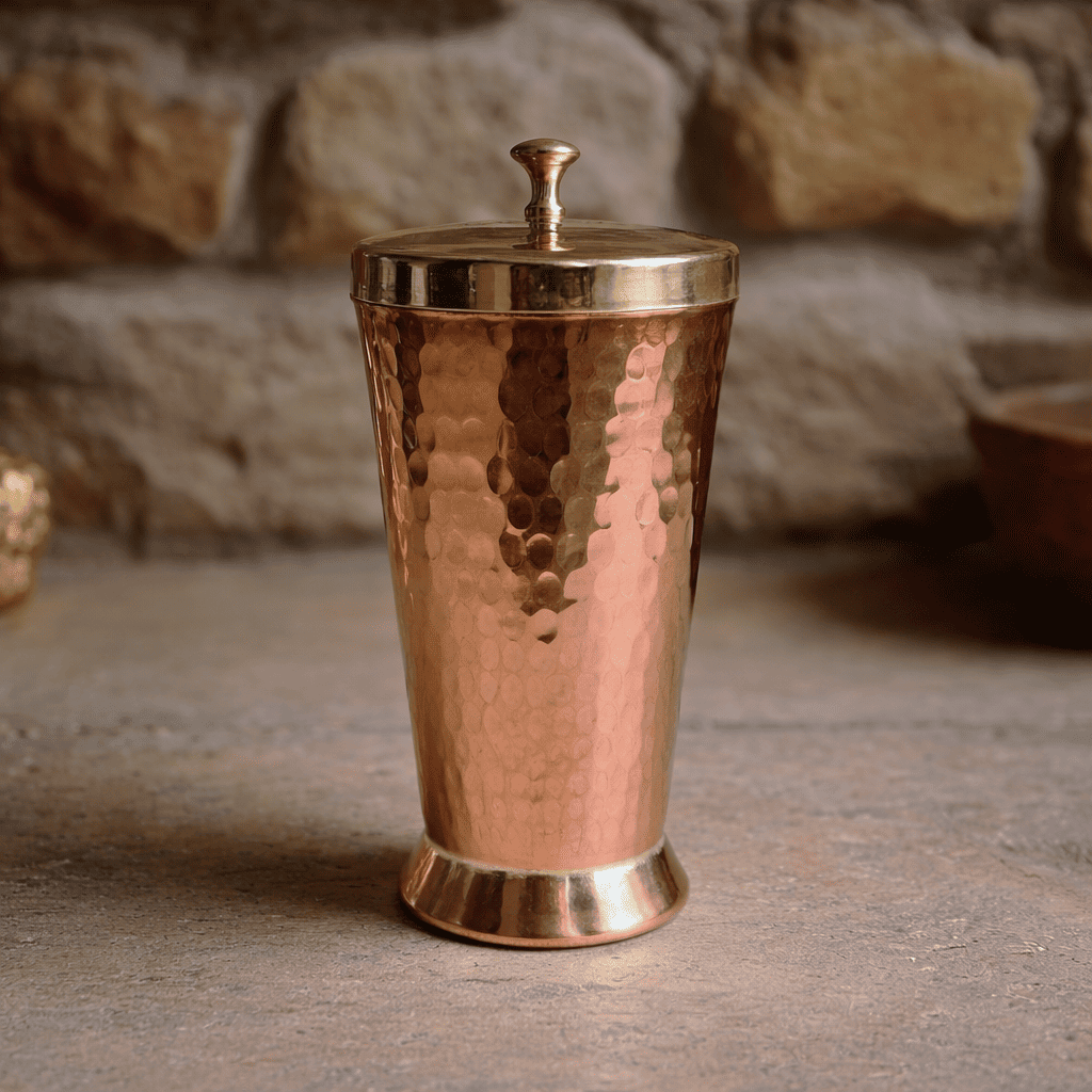 Tamira Pure Copper Hammerred Tumbler with Lid, 550ml