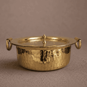 Tamira Pure Brass Flat Bottom Lagan With Lid, 3.5L
