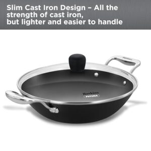 Hawkins 2.5 Litre Futura Slim Cast Iron Kadhai | Induction & Gas Compatible | Ideal for Deep Frying & Curries | with Glass Lid | Black (IMK25G)|Induction and Gas Stove Compatible image 2