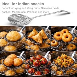 Hawkins Food-Grade Stainless Steel Skimmer for Puris, Samosa, Vada, Manchurian, Kachori, Pakodas | Poni, Jhara, Jharna, Kadchi | Perfect for Deep Frying, Straining, Draining (SSPTS) image 4