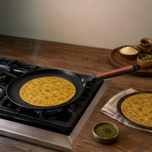 Alda Ironiq Crepe Pan 30cm | Non-Stick Flat Tawa with Cool Touch Handle | Pancake, Dosa & Crepe Pan | Heavy Duty Cookware | Induction & Gas Stove Compatible for Everyday Cooking image 3
