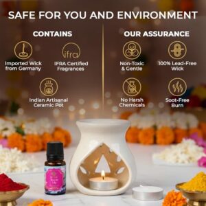 EKAM Ceramic Aroma Oil Diffuser Burner Set with Essential Oil image 3