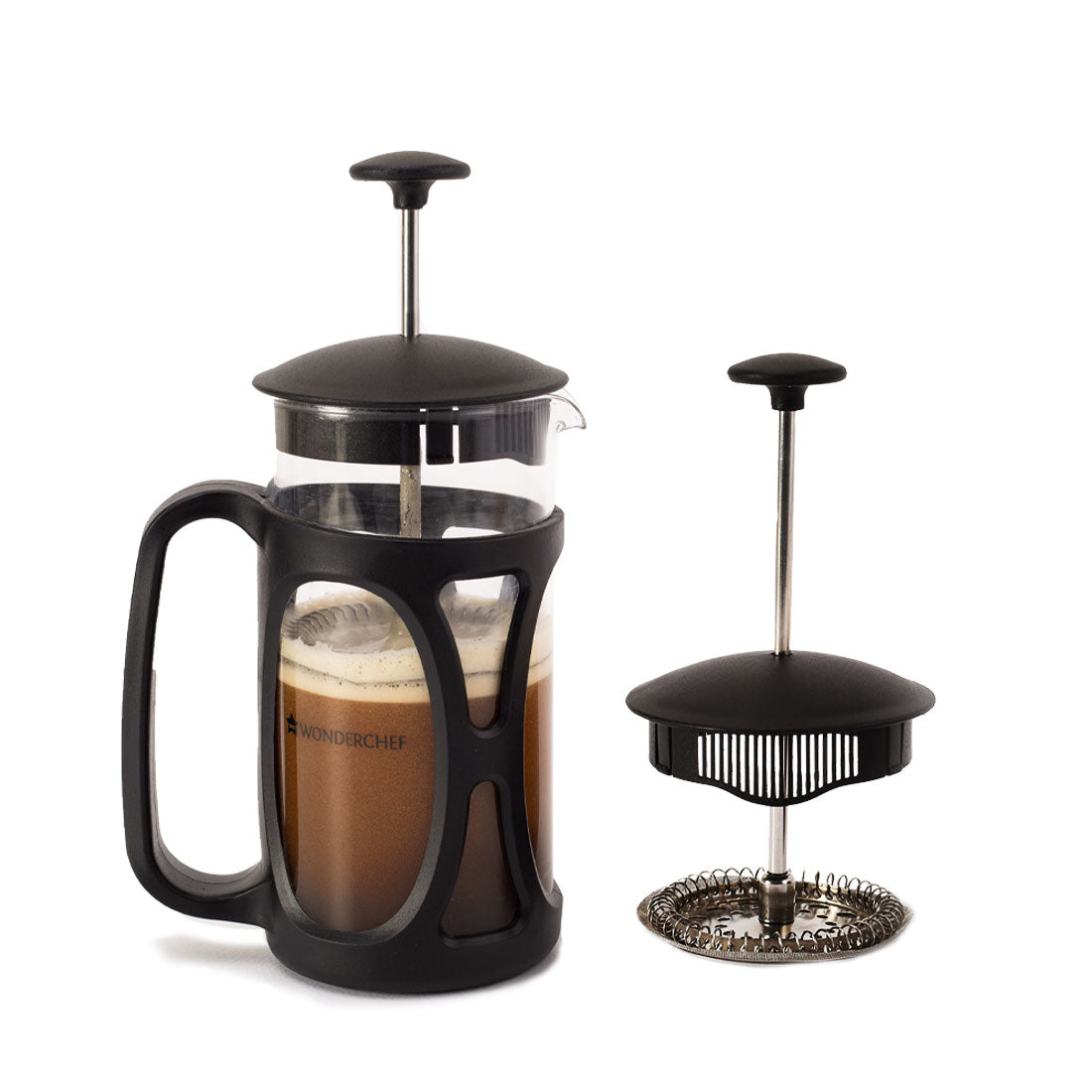 Wonderchef French Press Coffee Maker 600 ml | German Borosilicate Glass, 18/8 Steel Strainer, BPA-Free Lid