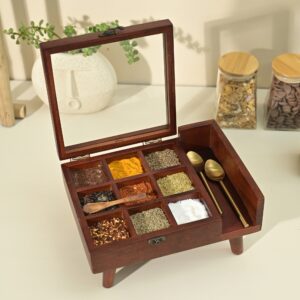 Brick Brown Legged Spice Box, Mango Wood image 4