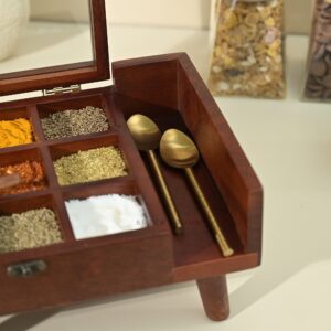 Brick Brown Legged Spice Box, Mango Wood image 5